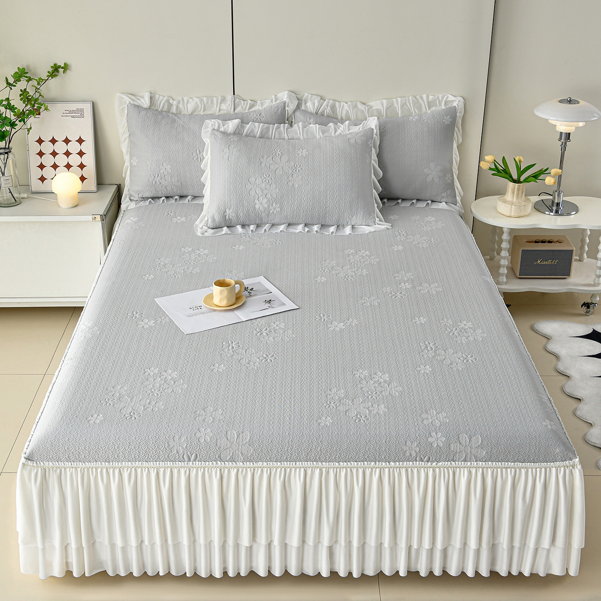 91家纺网 家纺一手货源 找家纺 （总）畅畅家纺 2026春夏新款夏季3D立体冰豆豆凉席席子床裙三件套