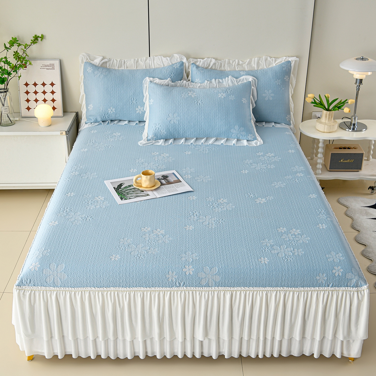 91家纺网 家纺一手货源 找家纺 （总）畅畅家纺 2026春夏新款夏季3D立体冰豆豆凉席席子床裙三件套