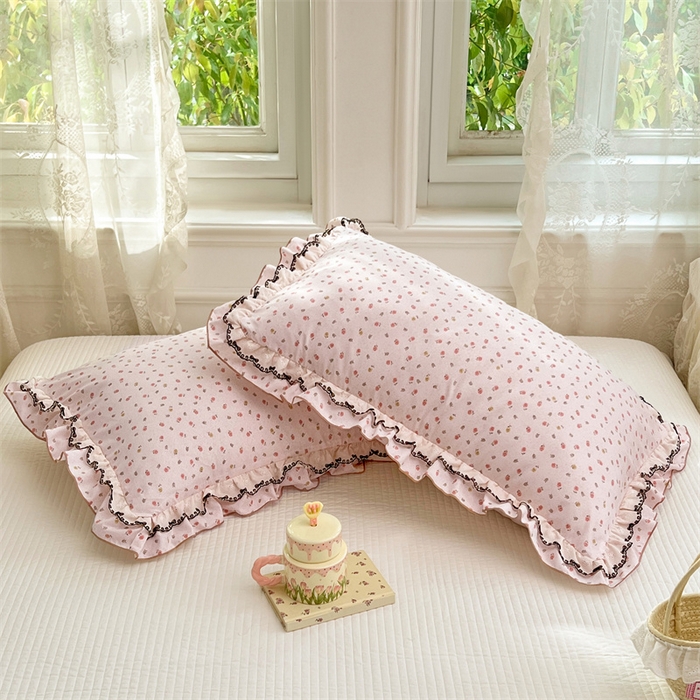 91家纺网 家纺一手货源 找家纺 （总）梦舒羽 2026新款A类云朵棉蕾丝双层花边枕套宿舍单人单只一只装枕芯48x74cm内胆套