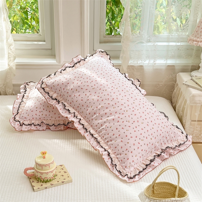 91家纺网 家纺一手货源 找家纺 （总）梦舒羽 2026新款A类云朵棉蕾丝双层花边枕套宿舍单人单只一只装枕芯48x74cm内胆套