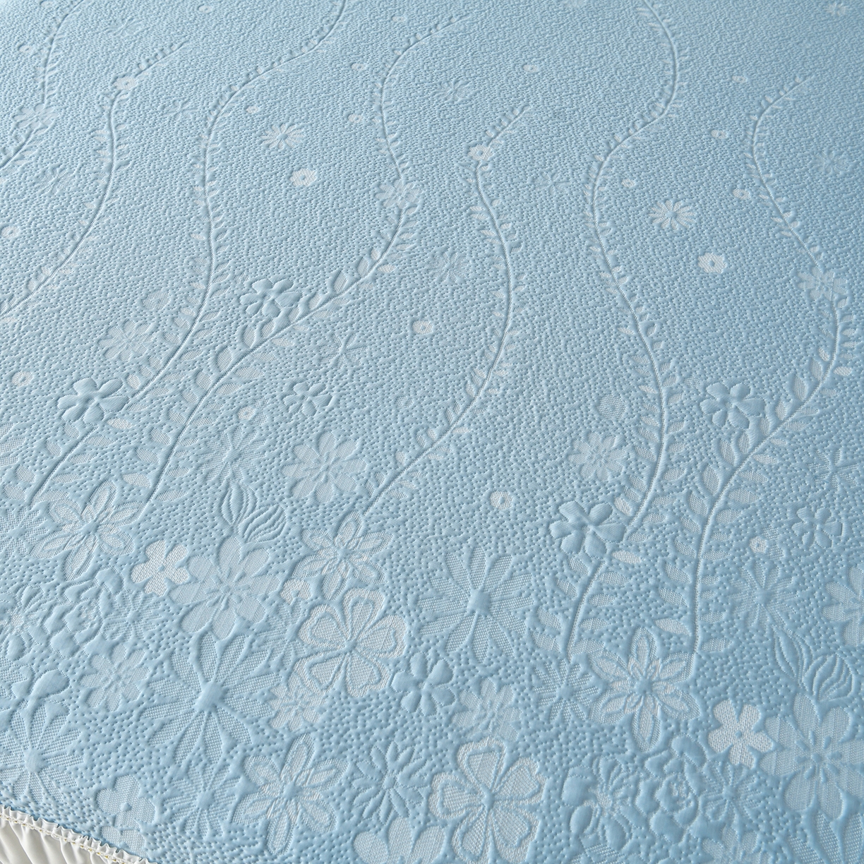 91家纺网 家纺一手货源 找家纺 畅畅家纺 2026春夏新款夏季3D立体冰豆豆凉席席子床裙三件套 花香怡人-蓝