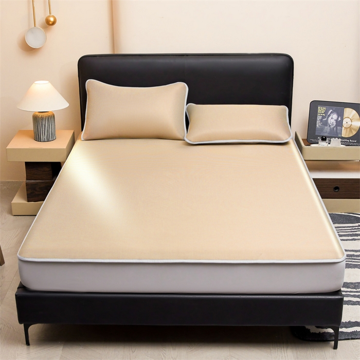 91家纺网 家纺一手货源 找家纺 女子家纺 2026新款碳光冰丝床笠款加厚三明治凉感凉席保护套夏季床罩席子凉席 千鸟格-床笠款-香槟金