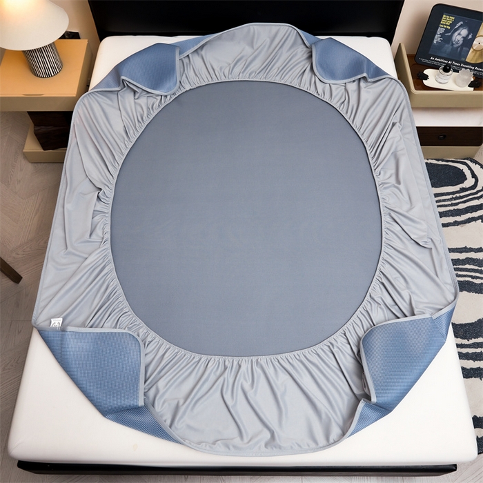 91家纺网 家纺一手货源 找家纺 女子家纺 2026新款碳光冰丝床笠款加厚三明治凉感凉席保护套夏季床罩席子凉席 千鸟格-床笠款-海星蓝