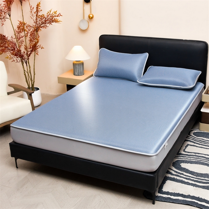 91家纺网 家纺一手货源 找家纺 女子家纺 2026新款碳光冰丝床笠款加厚三明治凉感凉席保护套夏季床罩席子凉席 千鸟格-床笠款-海星蓝