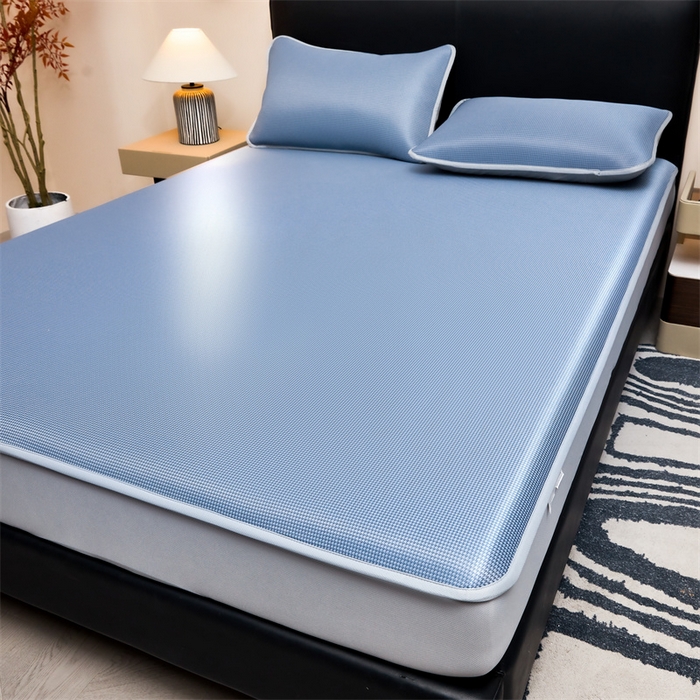 91家纺网 家纺一手货源 找家纺 女子家纺 2026新款碳光冰丝床笠款加厚三明治凉感凉席保护套夏季床罩席子凉席 千鸟格-床笠款-海星蓝