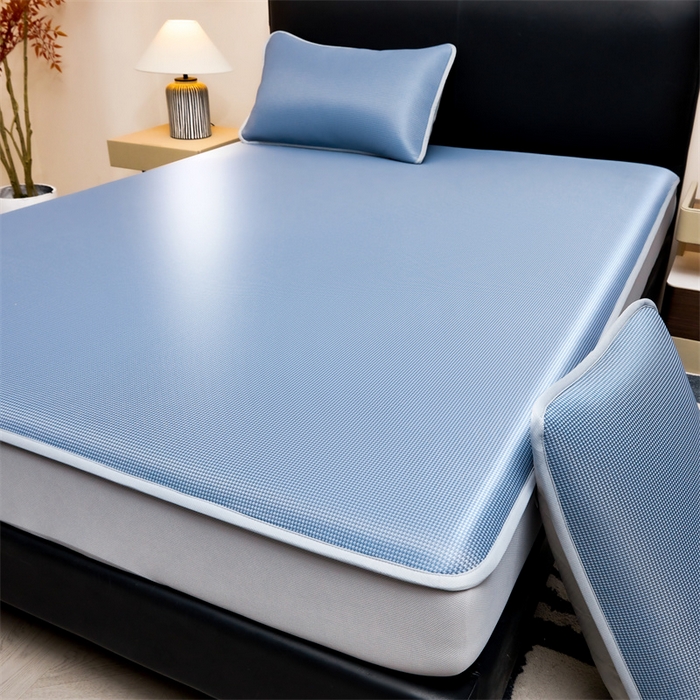 91家纺网 家纺一手货源 找家纺 女子家纺 2026新款碳光冰丝床笠款加厚三明治凉感凉席保护套夏季床罩席子凉席 千鸟格-床笠款-海星蓝