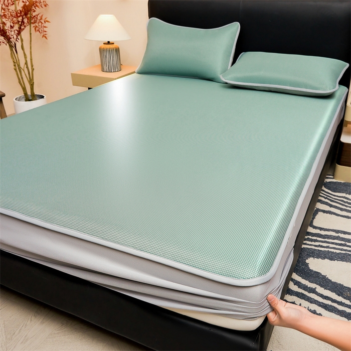 91家纺网 家纺一手货源 找家纺 女子家纺 2026新款碳光冰丝床笠款加厚三明治凉感凉席保护套夏季床罩席子凉席 千鸟格-床笠款-松石绿