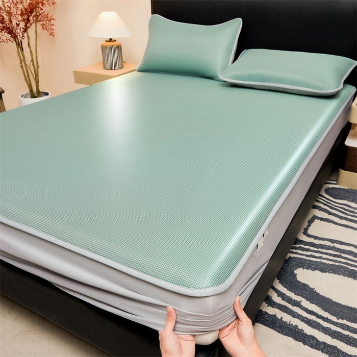 91家纺网 家纺一手货源 找家纺 女子家纺 2026新款碳光冰丝床笠款加厚三明治凉感凉席保护套夏季床罩席子凉席 千鸟格-床笠款-松石绿