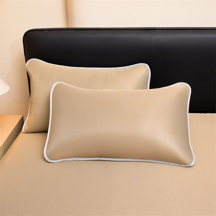 91家纺网 家纺一手货源 找家纺 女子家纺 2026新款碳光冰丝床笠款加厚三明治凉感凉席保护套夏季床罩席子凉席 千鸟格-床笠款-香槟金