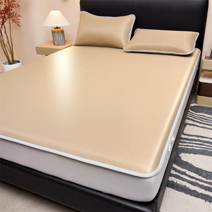 91家纺网 家纺一手货源 找家纺 女子家纺 2026新款碳光冰丝床笠款加厚三明治凉感凉席保护套夏季床罩席子凉席 千鸟格-床笠款-香槟金