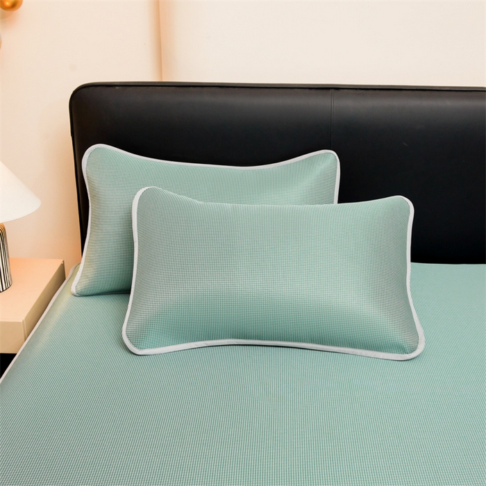 91家纺网 家纺一手货源 找家纺 女子家纺 2026新款碳光冰丝床笠款加厚三明治凉感凉席保护套夏季床罩席子凉席 千鸟格-床笠款-松石绿