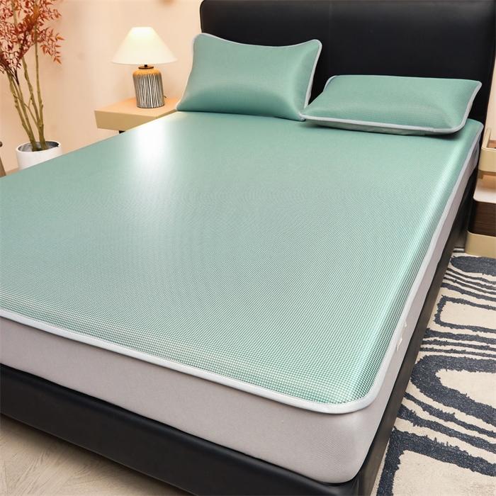 91家纺网 家纺一手货源 找家纺 女子家纺 2026新款碳光冰丝床笠款加厚三明治凉感凉席保护套夏季床罩席子凉席 千鸟格-床笠款-松石绿