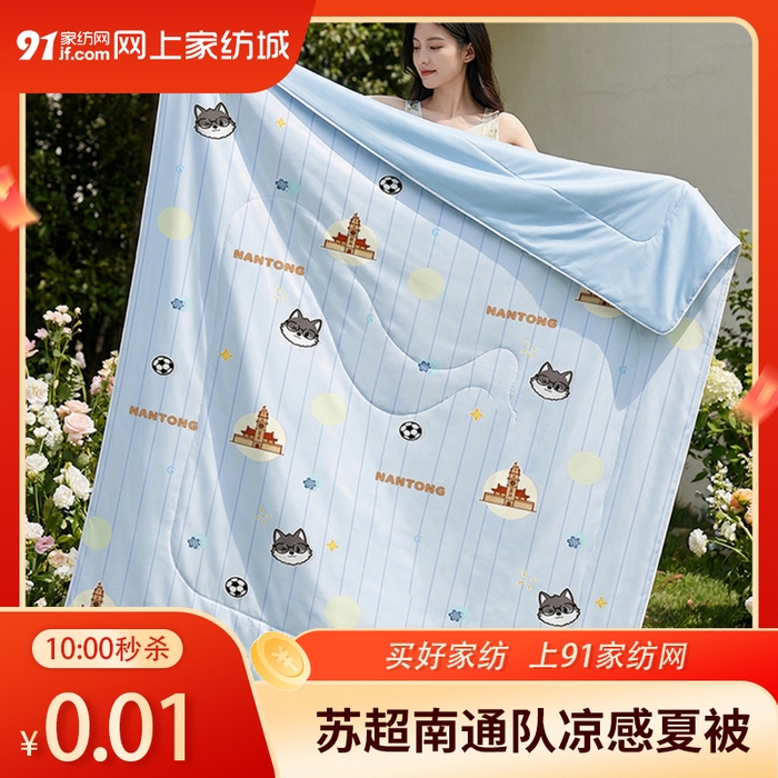 91家纺网 家纺一手货源 找家纺 【4.28周二秒杀 十五人助力0.01带回家】苏超夏凉被南通队文创空调被自带凉感氨纶夏被（下单规则请看详情页）