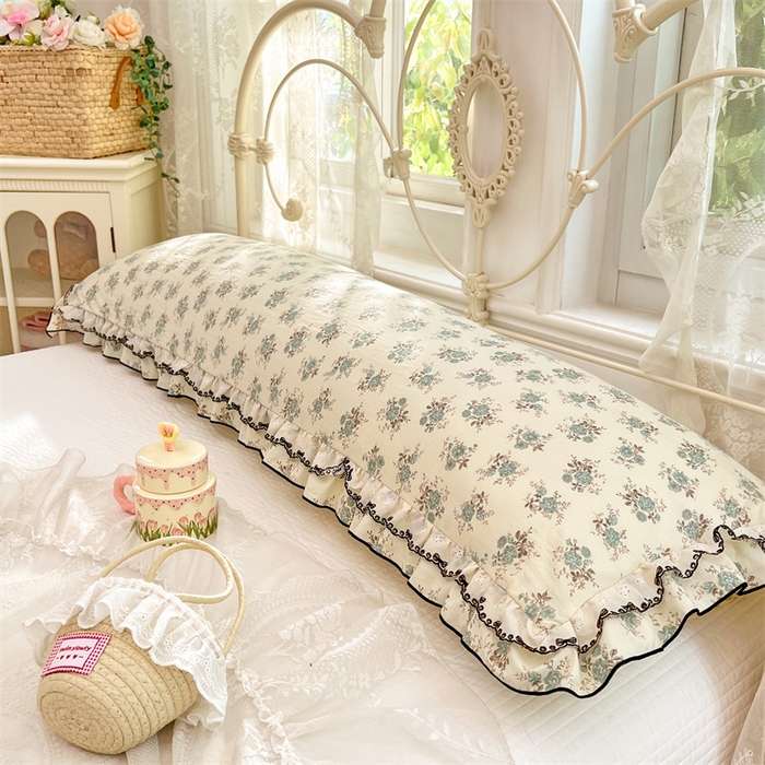 91家纺网 家纺一手货源 找家纺 圣比熊 2026新款A类云朵棉蕾丝双层花边枕套加长双人情侣1.8米枕芯内胆套1.5m枕头 绿涧