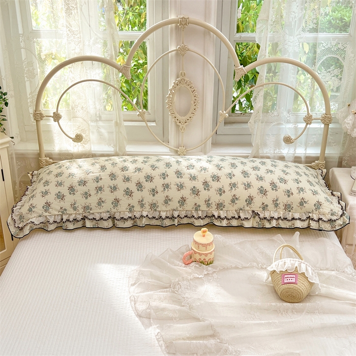 91家纺网 家纺一手货源 找家纺 圣比熊 2026新款A类云朵棉蕾丝双层花边枕套加长双人情侣1.8米枕芯内胆套1.5m枕头 绿涧