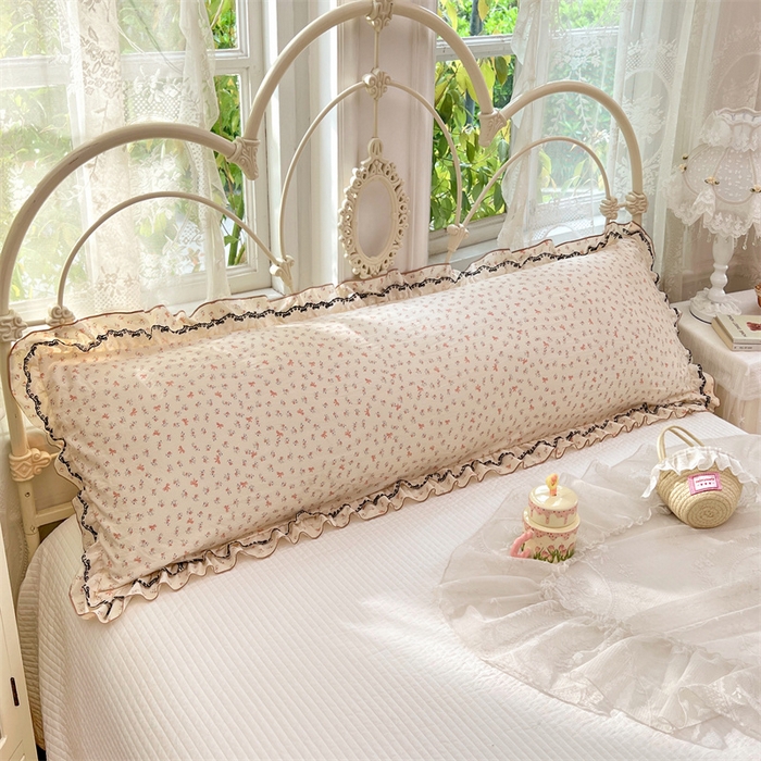 91家纺网 家纺一手货源 找家纺 圣比熊 2026新款A类云朵棉蕾丝双层花边枕套加长双人情侣1.8米枕芯内胆套1.5m枕头 苏颜粉