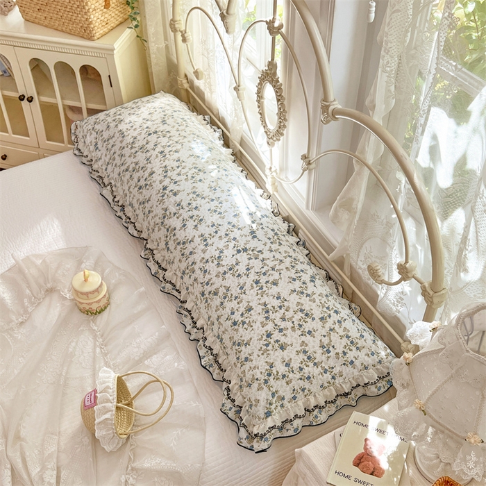 91家纺网 家纺一手货源 找家纺 圣比熊 2026新款A类云朵棉蕾丝双层花边枕套加长双人情侣1.8米枕芯内胆套1.5m枕头 蓝岛风铃