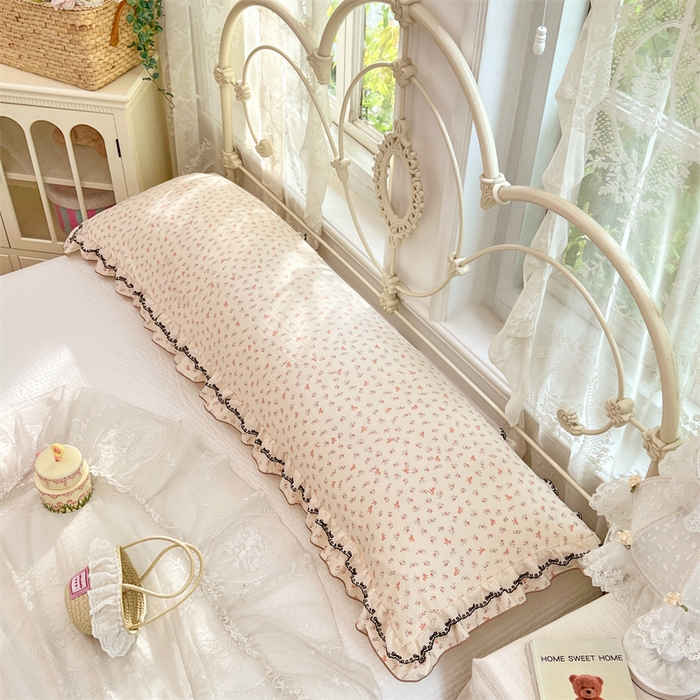 91家纺网 家纺一手货源 找家纺 圣比熊 2026新款A类云朵棉蕾丝双层花边枕套加长双人情侣1.8米枕芯内胆套1.5m枕头 苏颜粉