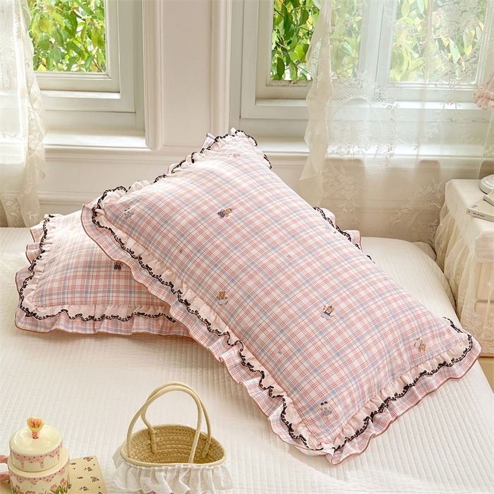 91家纺网 家纺一手货源 找家纺 圣比熊 2026新款A类云朵棉蕾丝双层花边枕套宿舍单人单只一只装枕芯48x74cm内胆套 幸运熊