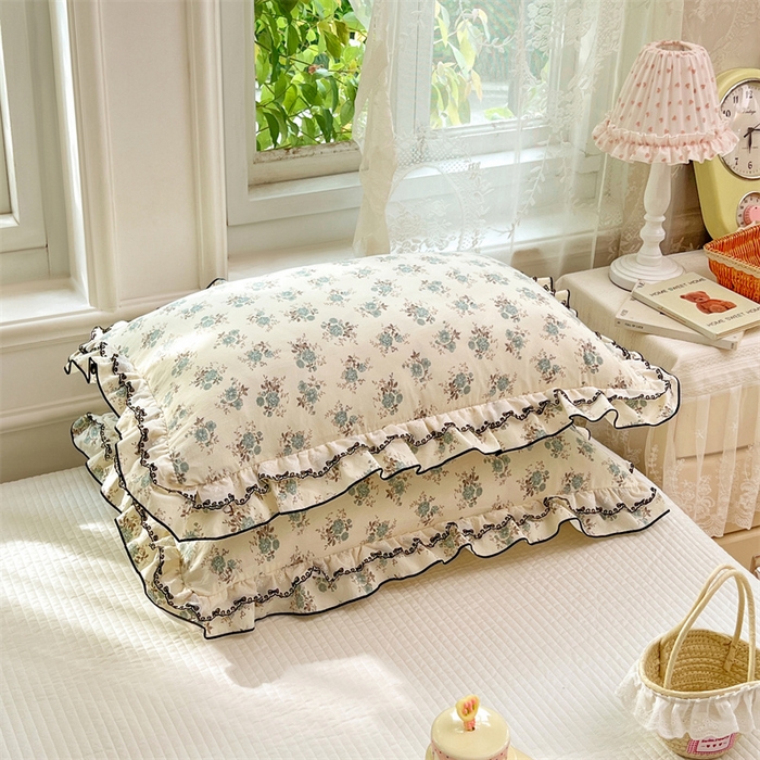 91家纺网 家纺一手货源 找家纺 圣比熊 2026新款A类云朵棉蕾丝双层花边枕套宿舍单人单只一只装枕芯48x74cm内胆套 绿涧