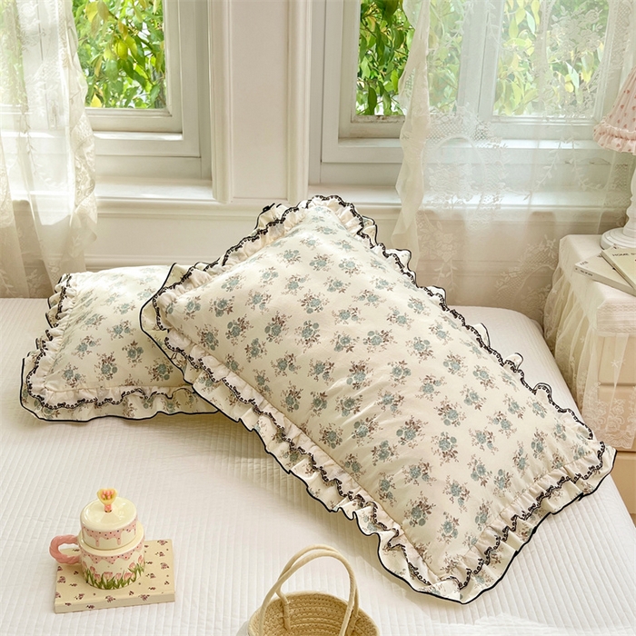 91家纺网 家纺一手货源 找家纺 圣比熊 2026新款A类云朵棉蕾丝双层花边枕套宿舍单人单只一只装枕芯48x74cm内胆套 绿涧