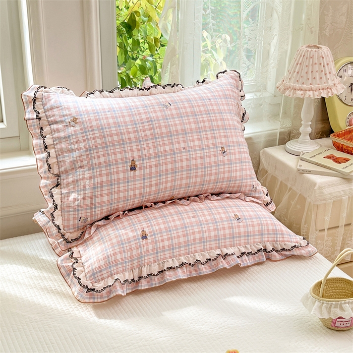 91家纺网 家纺一手货源 找家纺 圣比熊 2026新款A类云朵棉蕾丝双层花边枕套宿舍单人单只一只装枕芯48x74cm内胆套 幸运熊