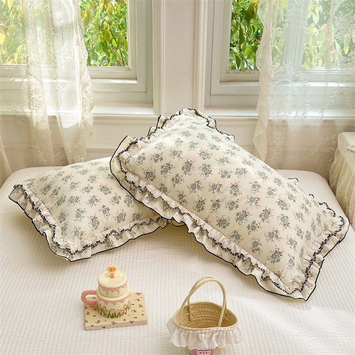 91家纺网 家纺一手货源 找家纺 圣比熊 2026新款A类云朵棉蕾丝双层花边枕套宿舍单人单只一只装枕芯48x74cm内胆套 绿涧