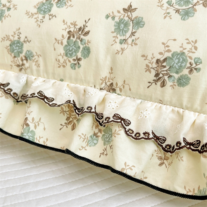 91家纺网 家纺一手货源 找家纺 圣比熊 2026新款A类云朵棉蕾丝双层花边枕套宿舍单人单只一只装枕芯48x74cm内胆套 绿涧