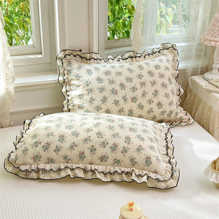 91家纺网 家纺一手货源 找家纺 圣比熊 2026新款A类云朵棉蕾丝双层花边枕套宿舍单人单只一只装枕芯48x74cm内胆套 绿涧