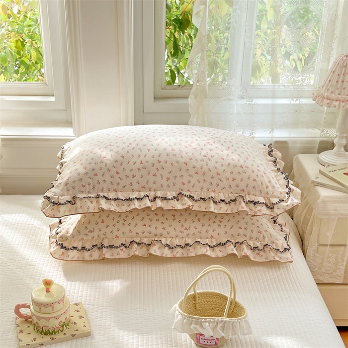 91家纺网 家纺一手货源 找家纺 圣比熊 2026新款A类云朵棉蕾丝双层花边枕套宿舍单人单只一只装枕芯48x74cm内胆套 苏颜粉