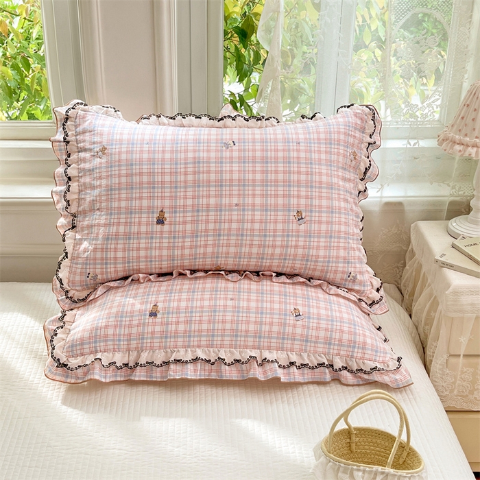 91家纺网 家纺一手货源 找家纺 圣比熊 2026新款A类云朵棉蕾丝双层花边枕套宿舍单人单只一只装枕芯48x74cm内胆套 幸运熊