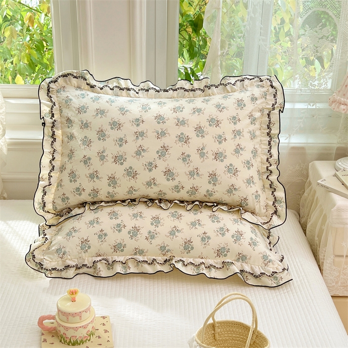 91家纺网 家纺一手货源 找家纺 圣比熊 2026新款A类云朵棉蕾丝双层花边枕套宿舍单人单只一只装枕芯48x74cm内胆套 绿涧