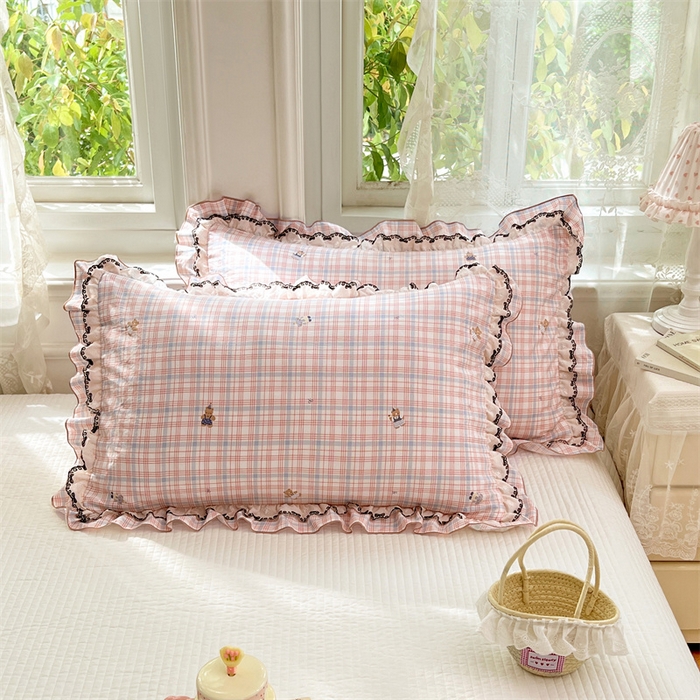 91家纺网 家纺一手货源 找家纺 圣比熊 2026新款A类云朵棉蕾丝双层花边枕套宿舍单人单只一只装枕芯48x74cm内胆套 幸运熊