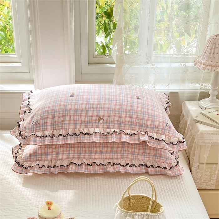 91家纺网 家纺一手货源 找家纺 圣比熊 2026新款A类云朵棉蕾丝双层花边枕套宿舍单人单只一只装枕芯48x74cm内胆套 幸运熊