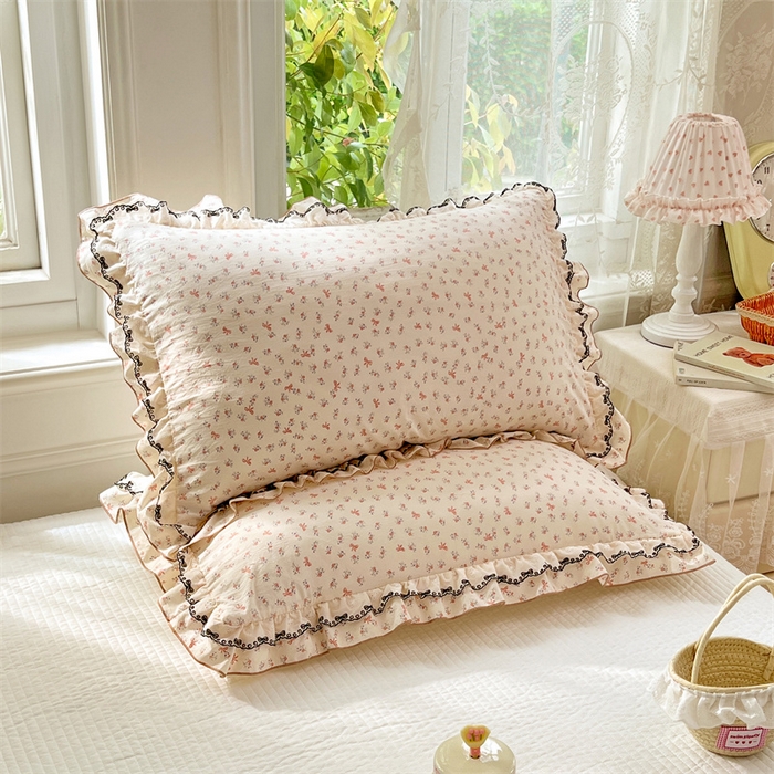 圣比熊 2026新款A类云朵棉蕾丝双层花边枕套宿舍单人单只一只装枕芯48x74cm内胆套 苏颜粉