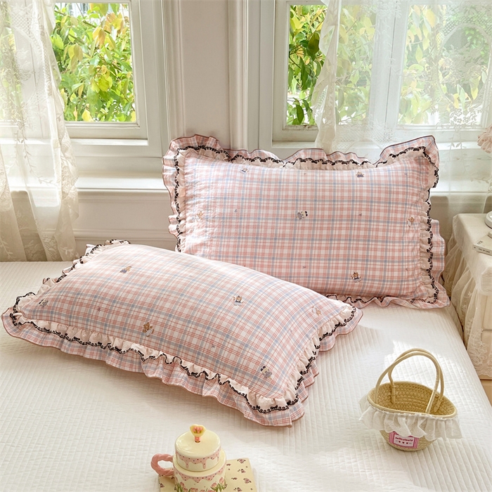 91家纺网 家纺一手货源 找家纺 圣比熊 2026新款A类云朵棉蕾丝双层花边枕套宿舍单人单只一只装枕芯48x74cm内胆套 幸运熊