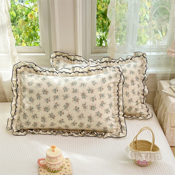 91家纺网 家纺一手货源 找家纺 圣比熊 2026新款A类云朵棉蕾丝双层花边枕套宿舍单人单只一只装枕芯48x74cm内胆套 绿涧