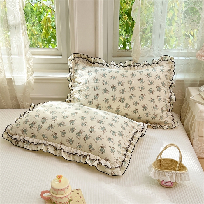 91家纺网 家纺一手货源 找家纺 圣比熊 2026新款A类云朵棉蕾丝双层花边枕套宿舍单人单只一只装枕芯48x74cm内胆套 绿涧