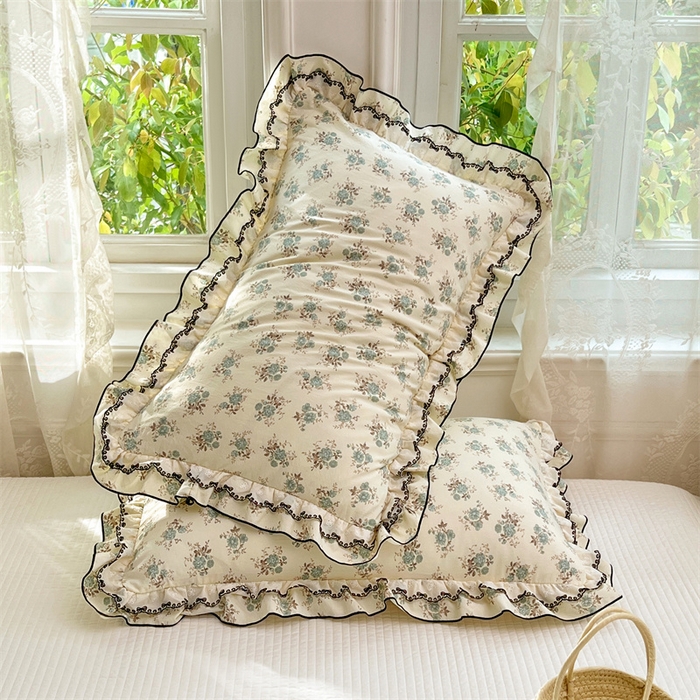 91家纺网 家纺一手货源 找家纺 圣比熊 2026新款A类云朵棉蕾丝双层花边枕套宿舍单人单只一只装枕芯48x74cm内胆套 绿涧