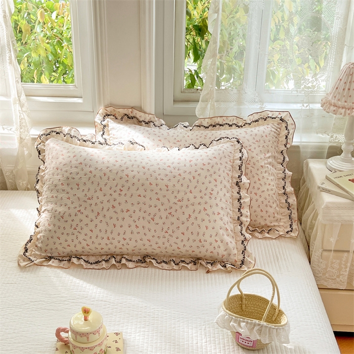 91家纺网 家纺一手货源 找家纺 圣比熊 2026新款A类云朵棉蕾丝双层花边枕套宿舍单人单只一只装枕芯48x74cm内胆套 苏颜粉