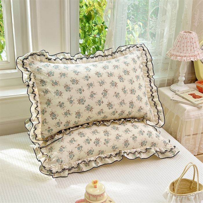 91家纺网 家纺一手货源 找家纺 圣比熊 2026新款A类云朵棉蕾丝双层花边枕套宿舍单人单只一只装枕芯48x74cm内胆套 绿涧