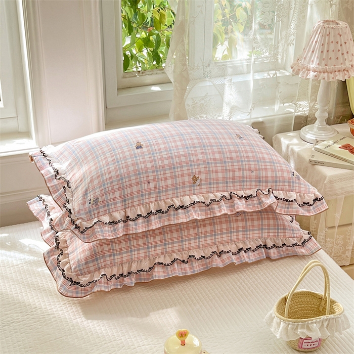 91家纺网 家纺一手货源 找家纺 圣比熊 2026新款A类云朵棉蕾丝双层花边枕套宿舍单人单只一只装枕芯48x74cm内胆套 幸运熊