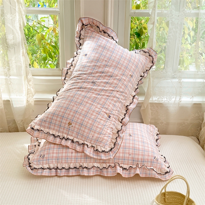 91家纺网 家纺一手货源 找家纺 圣比熊 2026新款A类云朵棉蕾丝双层花边枕套宿舍单人单只一只装枕芯48x74cm内胆套 幸运熊