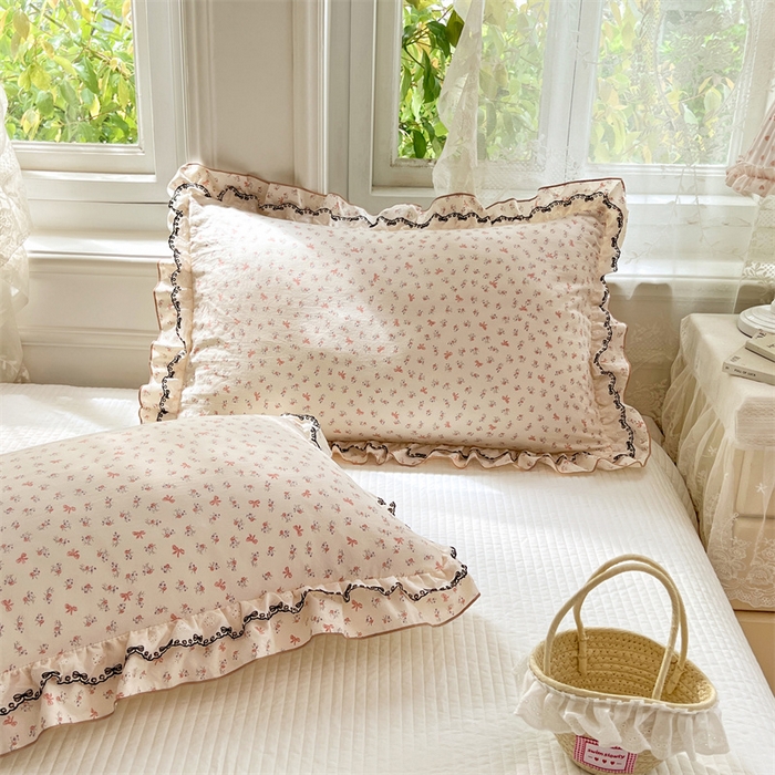 91家纺网 家纺一手货源 找家纺 圣比熊 2026新款A类云朵棉蕾丝双层花边枕套宿舍单人单只一只装枕芯48x74cm内胆套 苏颜粉