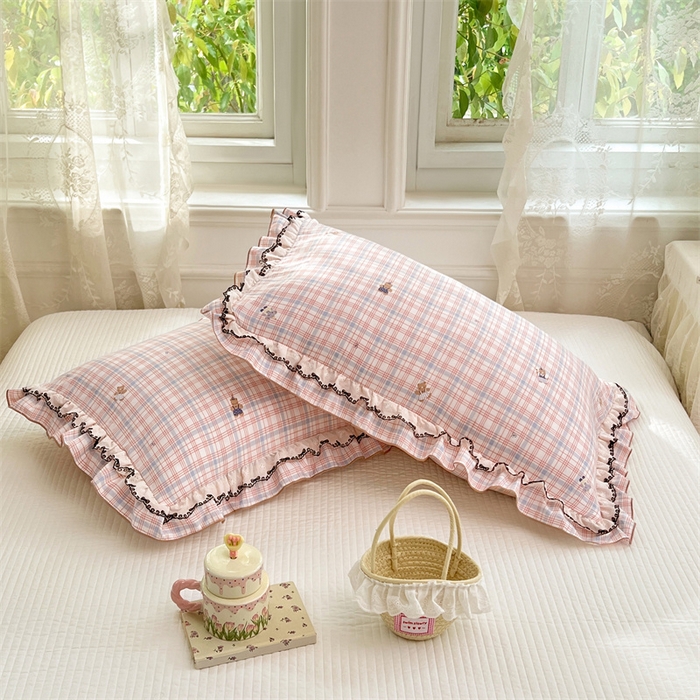 91家纺网 家纺一手货源 找家纺 圣比熊 2026新款A类云朵棉蕾丝双层花边枕套宿舍单人单只一只装枕芯48x74cm内胆套 幸运熊