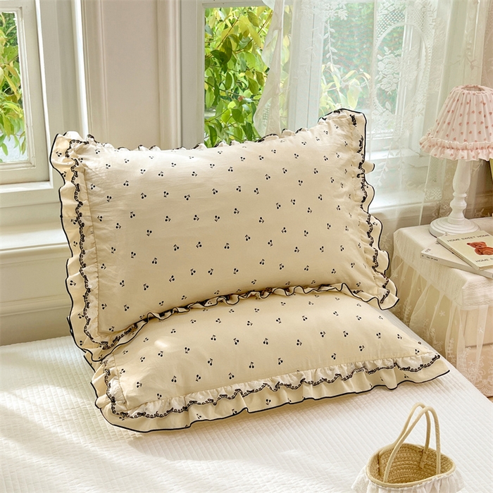 圣比熊 2026新款A类云朵棉蕾丝双层花边枕套宿舍单人单只一只装枕芯48x74cm内胆套 樱桃花语