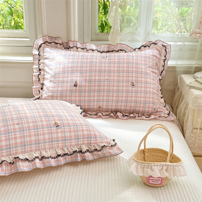 91家纺网 家纺一手货源 找家纺 圣比熊 2026新款A类云朵棉蕾丝双层花边枕套宿舍单人单只一只装枕芯48x74cm内胆套 幸运熊