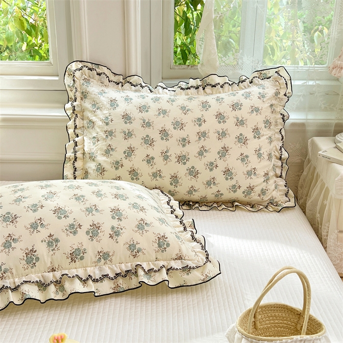 91家纺网 家纺一手货源 找家纺 圣比熊 2026新款A类云朵棉蕾丝双层花边枕套宿舍单人单只一只装枕芯48x74cm内胆套 绿涧