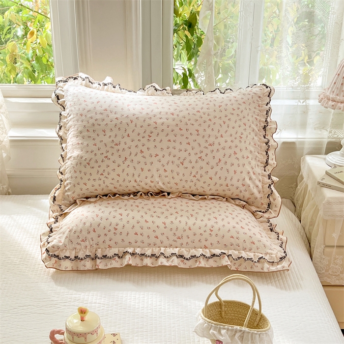 91家纺网 家纺一手货源 找家纺 圣比熊 2026新款A类云朵棉蕾丝双层花边枕套宿舍单人单只一只装枕芯48x74cm内胆套 苏颜粉