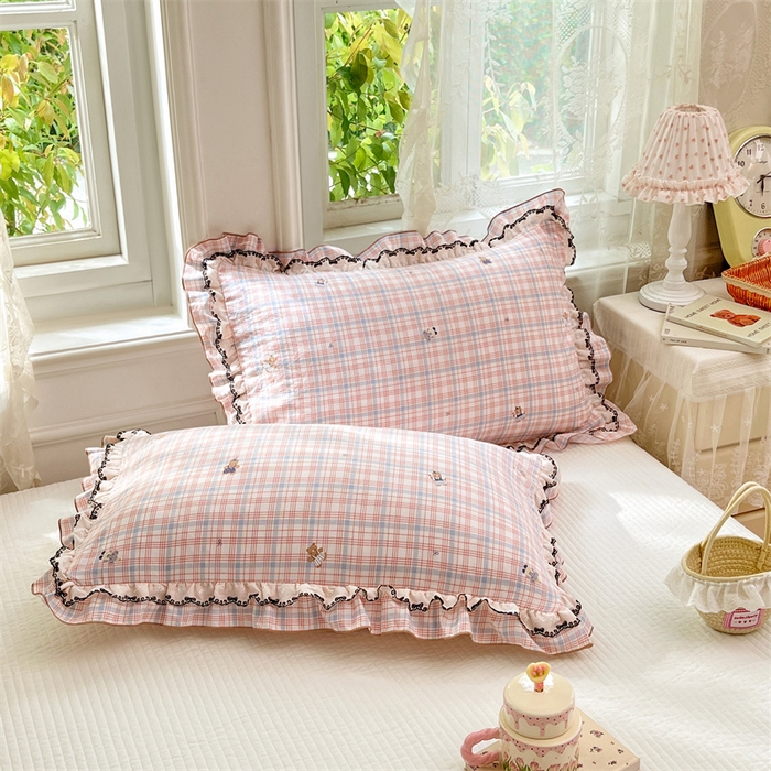 91家纺网 家纺一手货源 找家纺 圣比熊 2026新款A类云朵棉蕾丝双层花边枕套宿舍单人单只一只装枕芯48x74cm内胆套 幸运熊